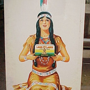 1930s Land of Lakes Butter Indian Maiden Large Tin Advertising Sign