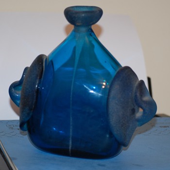 Antique Blue blown glass bottle Jar 
