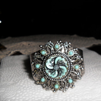 Old Silver Hammered Turquoise Bracelet and  Turquoise Necklace