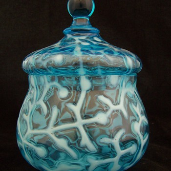 Scarce Hobbs and Brockunier & Co. Seaweed Blue Opal Covered Sugar - Art Glass