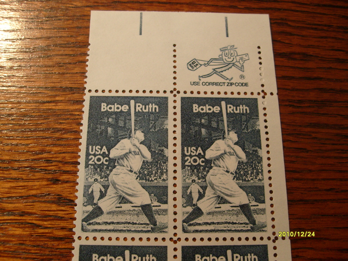 Babe Ruth Plate Block Stamps Collectors Weekly
