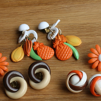 Orange and green plastic earrings