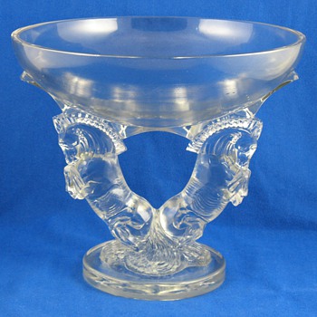 French Art Glass Stallions Compote - Attributed to Sabino - Art Glass