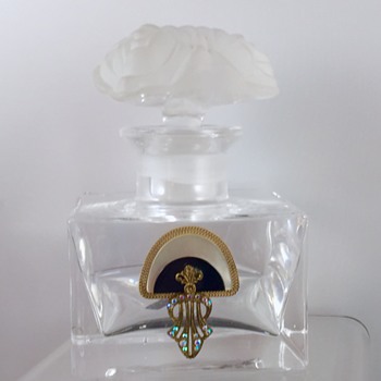 Art Deco Crystal Frosted MOP Onyx Rhinestone Perfume Bottle - Art Glass