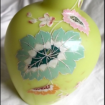 HARRACH SATIN GLASS ENAMELED VASE - Art Glass