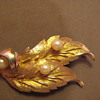 Vintage CHAREL Gold Tone Leaf Pin w Pearl faux