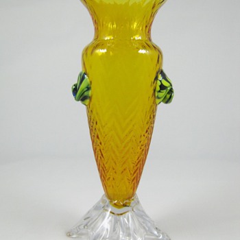Czech / Bohemian unusual Art deco Glass Vase applied Prunts and Foot ca. 1920's 30's - Art Glass