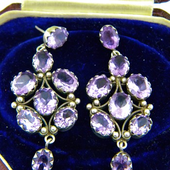 Antique Victorian Amethyst "Rose De France" 835 Silver Earrings Germany - Fine Jewelry