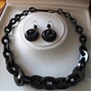 Antique Victorian vulcanite/Gutta Percha mourning jewelry; earrings and necklace 