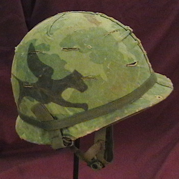 U.S. Army M-1 Airborne Helmet with a 1967 Mitchell Helmet Cover  - Military and Wartime