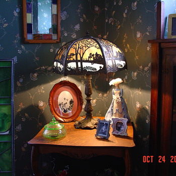Slag Glass Lamp...Six Panels...Dated July 6, 1909 - Lamps