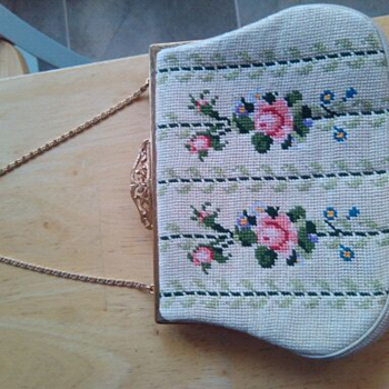 Handmade Needlepoint clutch with possible real gold chain handle