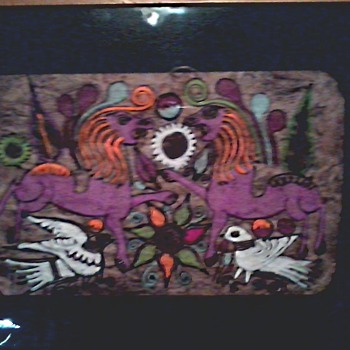 Mexican Folk Art / Amate Bark Paper Tempra Painting / Circa 1966