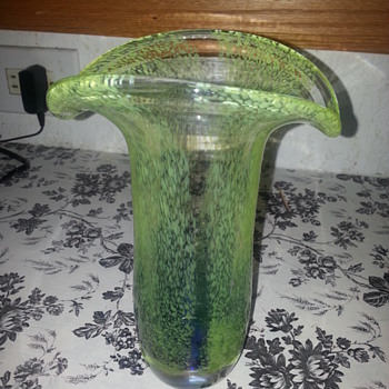 GREEN GLASS VASE - Art Glass