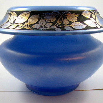 Loetz Himmelblau Iridescent Glass Bowl with Oroplastic Fruit Decoration, ca. 1920s - Art Glass