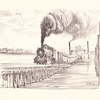 Railroad Ferry Pencil Drawing