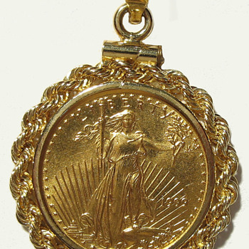 St. Gaudens 1/10th oz Gold Coin, Bezel, & Chain - US Coins