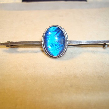 Blue Morpho Butterfly Wing Victorian Bar Pin by Thomas Millard - Fine Jewelry