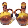 Matching Amber Cruets/Handblown With Stoppers