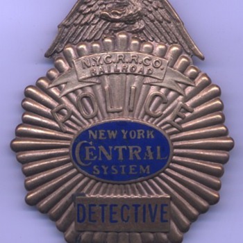 1930's New York Central Railroad Police Detective badge with custom logo center