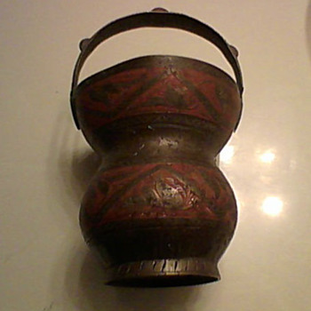INDIAN BRASS AND ENAMEL PAIL