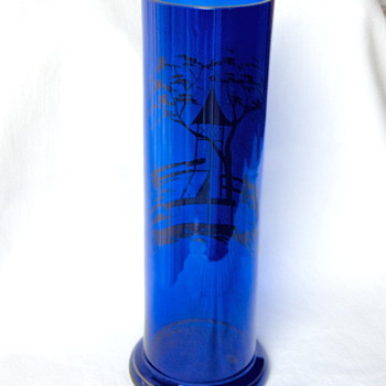 Kralik Export (Wiener Werkstatte) Cobalt Glass Silver Residue Gazebo Vase Marked - Art Glass