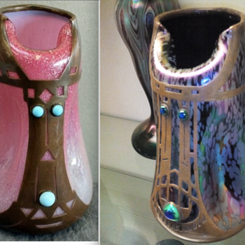 Rindskopf with Copper Overlay and Cabochons - Art Glass