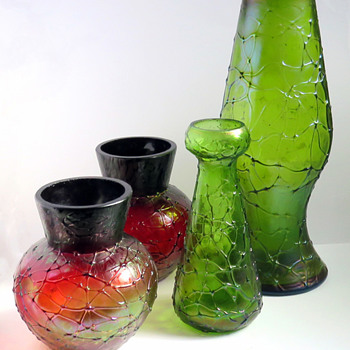 Rindskopf 'Molded Veining' Vase Examples - Art Glass