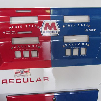 1970's Marathon Porcelain Gas Pump Face and Body - Petroliana