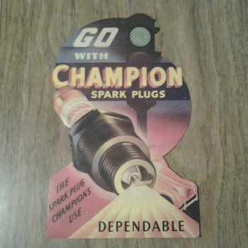Champion Spark Plugs Die Cut Cardboard Litho Sign - Petroliana