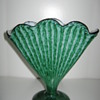 Czechoslovakia Art Glass for Export Green fan vase Decor is Stripes and Aventurine