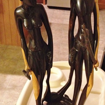 Rare Art Wood Hunters African Statues - Art Deco