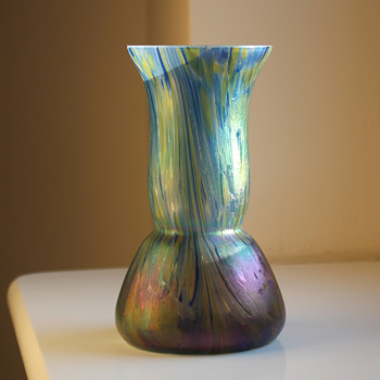 Kralik Iridescent Blue Yellow Vase - Art Glass