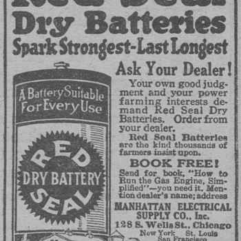 1919 - Red Seal Dry Cell Batteries Advertisement