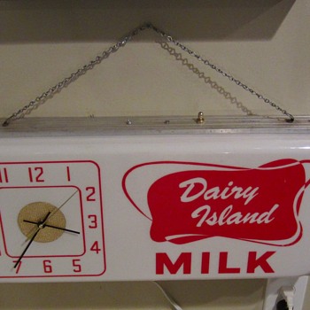 Dairy Island lighted clock sign 1960s - Advertising