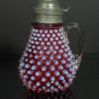 Hobbs Brockunier Dewdrop cranberry opalescent molasses can - Glassware