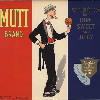 Mutt & Jeff Orange Crate Label Porterville, Tulare County - Advertising