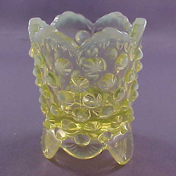 RARE Topaz Hobnail Opalescent footed toothpick holder - Glassware