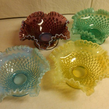 COMPLETE SET OF FENTON OPALESCENT HOBNAIL 8 INCH COMPORTS