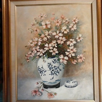 " Dogwood in an Chinese Jar" By Berniece Iott /18" x 24" Oil On Canvas/Circa 20th Century - Visual Art