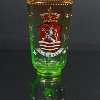 Moser? Enameled Rubina Verde bath salts measuring cup