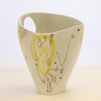 Beate Kuhn designed/ Klaus Bendixen decorated vase, Rosenthal, 1954 - Art Pottery