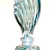 Art Deco, geometric design, malachite glass perfume bottle with a feather shaped stopper