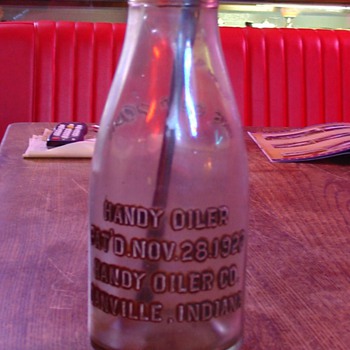1922 Embossed Handy Oiler One Quart Liquid Oil Bottle...90 years old - Petroliana