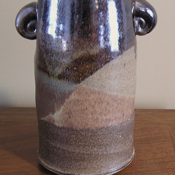 Stoneware multi-glazed lugged vase
