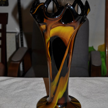 Vintage Kralik Art Glass Vase Earth-Tone Marbled Swirl - Art Glass