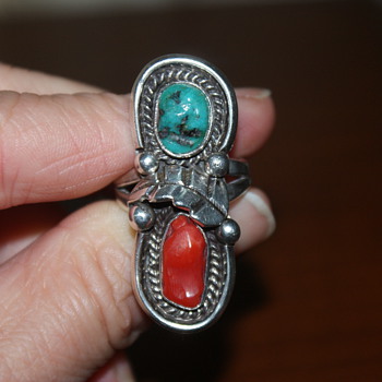 Large Ring with Coral and Turquoise - Fine Jewelry