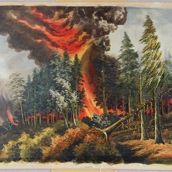 Silk Painting (Tapestry? Needlepoint?) of Forest Fire - Visual Art