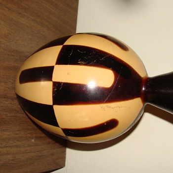 Mexican/ US?  Tall Signed Black & Tan Handmade Pot - Art Pottery