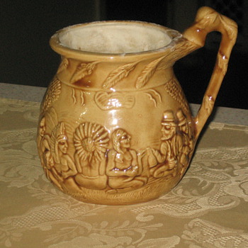 INDIAN & PILGRAMS RAISED RELIEF SMALL VASE 